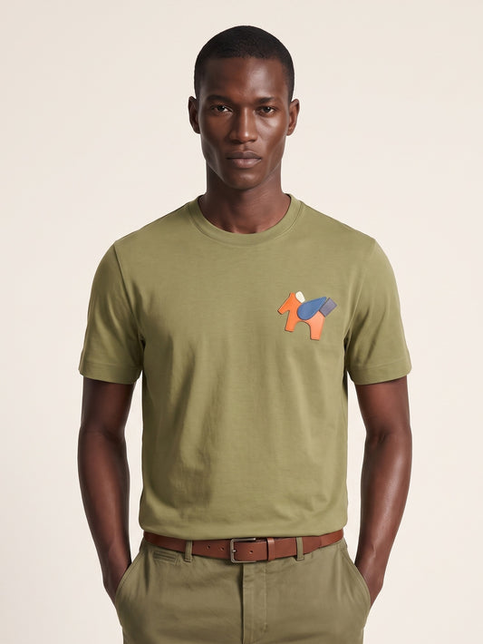 MODEL·HERMÈS — Leather detail t-shirt Olive