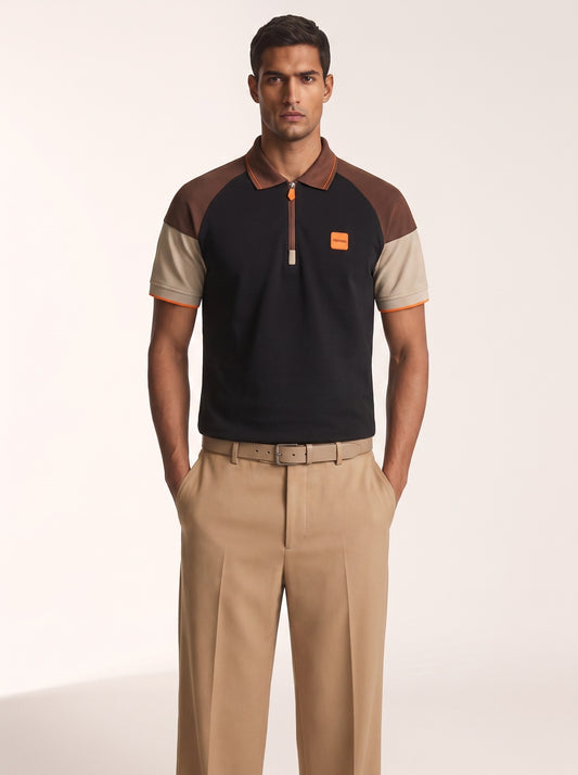 MODEL·HERMÈS — Style Contrast Zip Polo — Black & Brown Edition