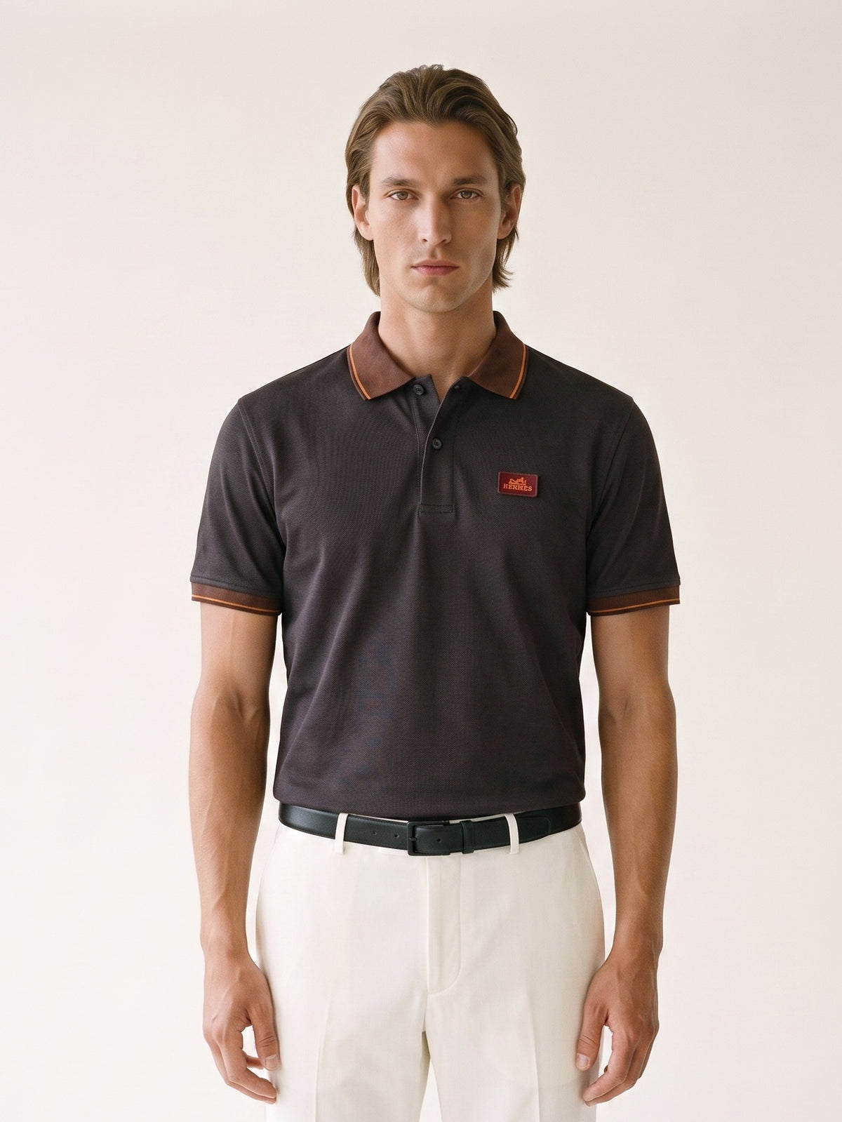 MODEL·HERMÈS — Textured Polo T-Shirt — Dark Brown Edition