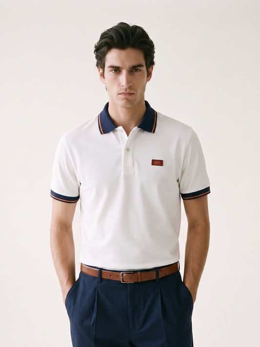 MODEL·HERMÈS — Classic Polo T-Shirt — White & Navy Edition