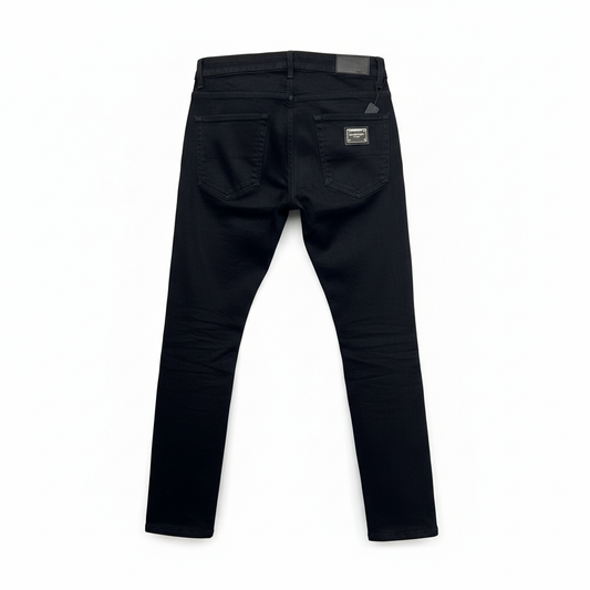 Dolce & Gabbana Logo Plaque Denim Slim Fit Jeans Black