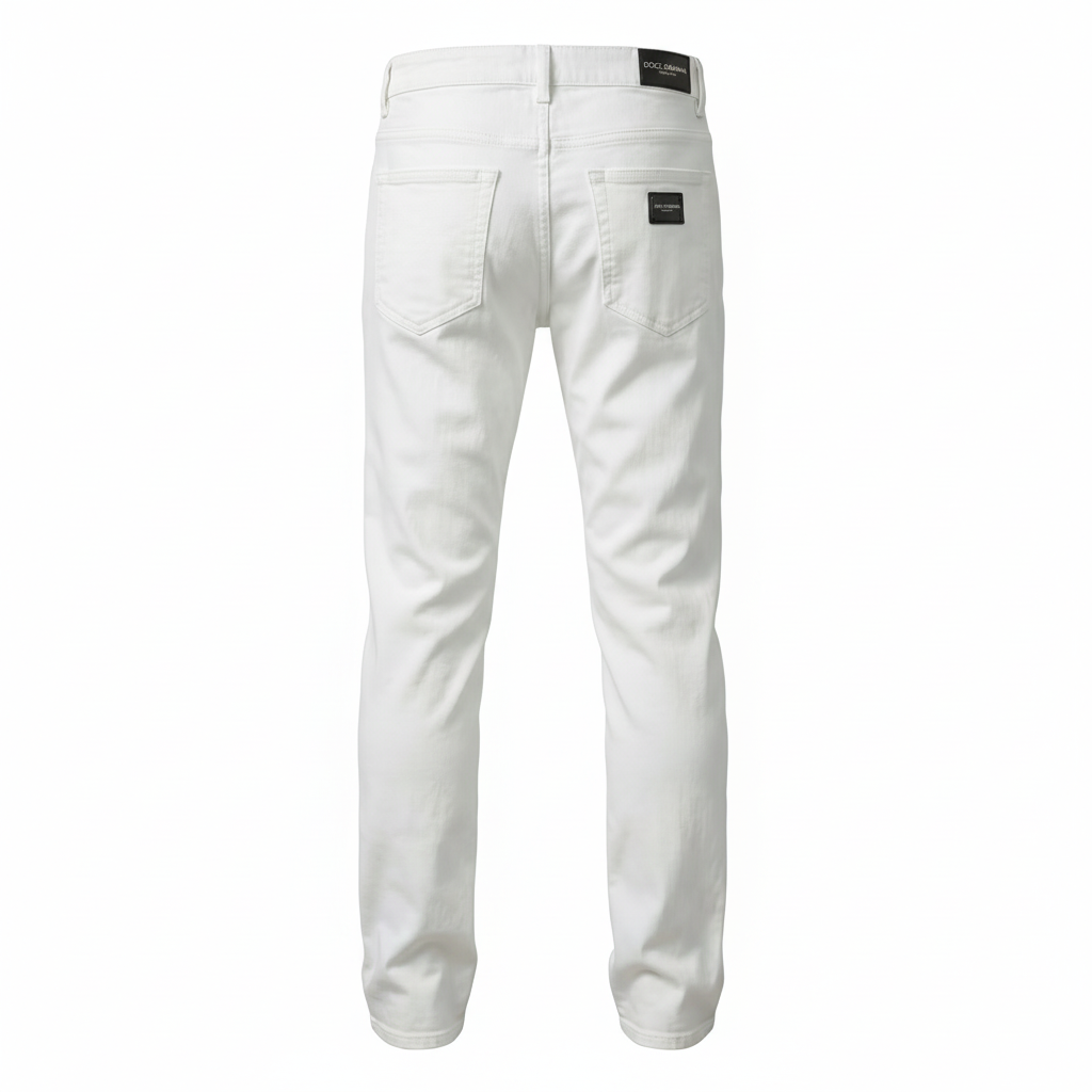 Dolce & Gabbana Logo Plaque Denim Slim Fit Jeans WHITE