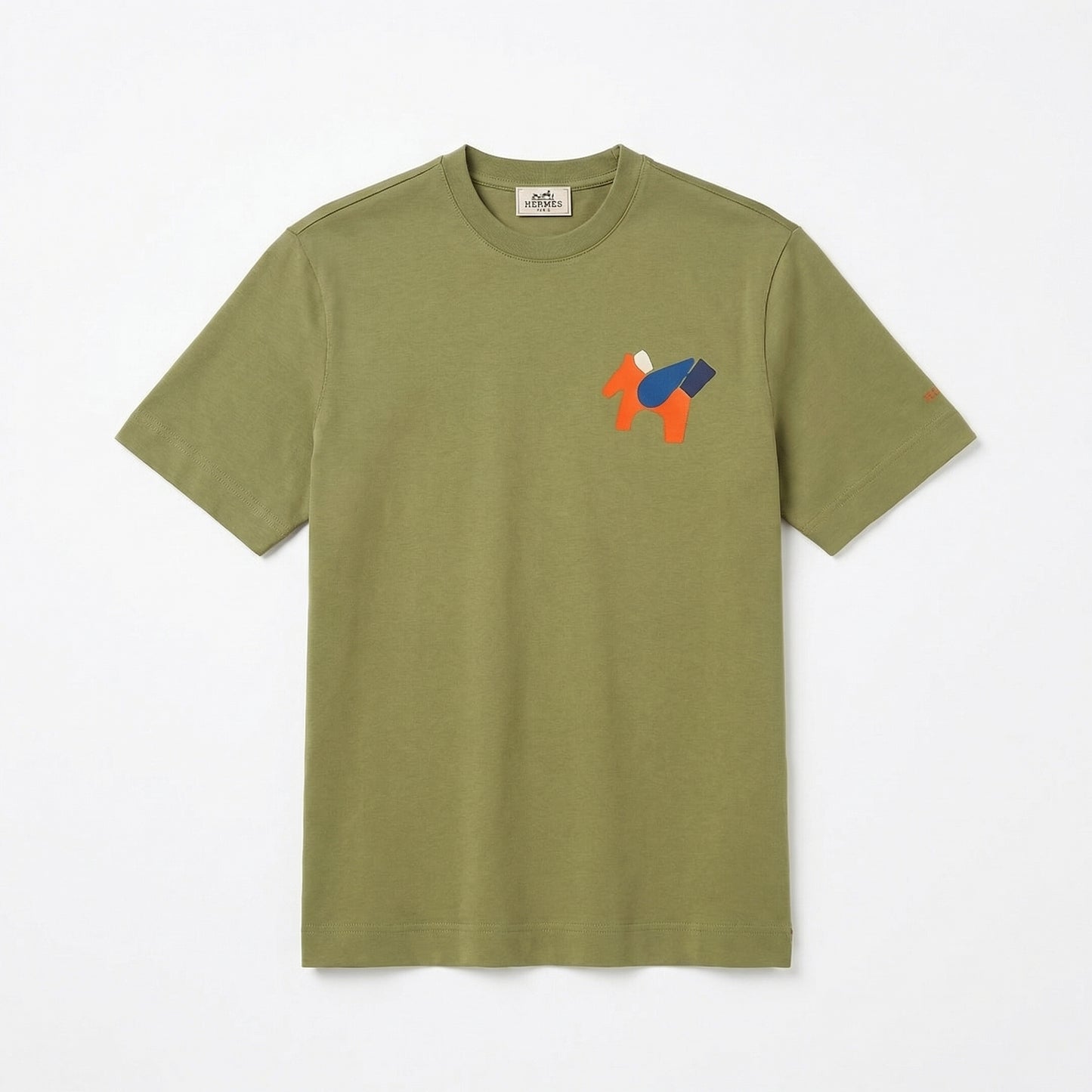 HERMES Leather detail t-shirt Olive
