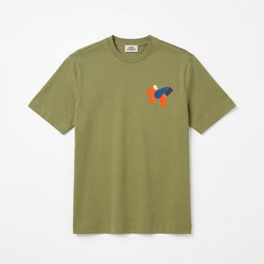 HERMES Leather detail t-shirt Olive