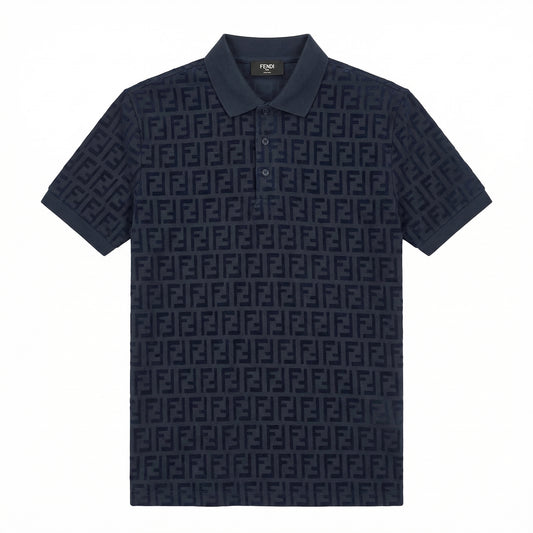 Fendi FF Design Cotton Polo T-shirt Dark Blue