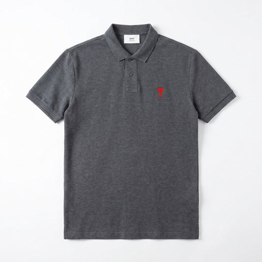 AMI PARIS De Coeur Polo Shirt Grey