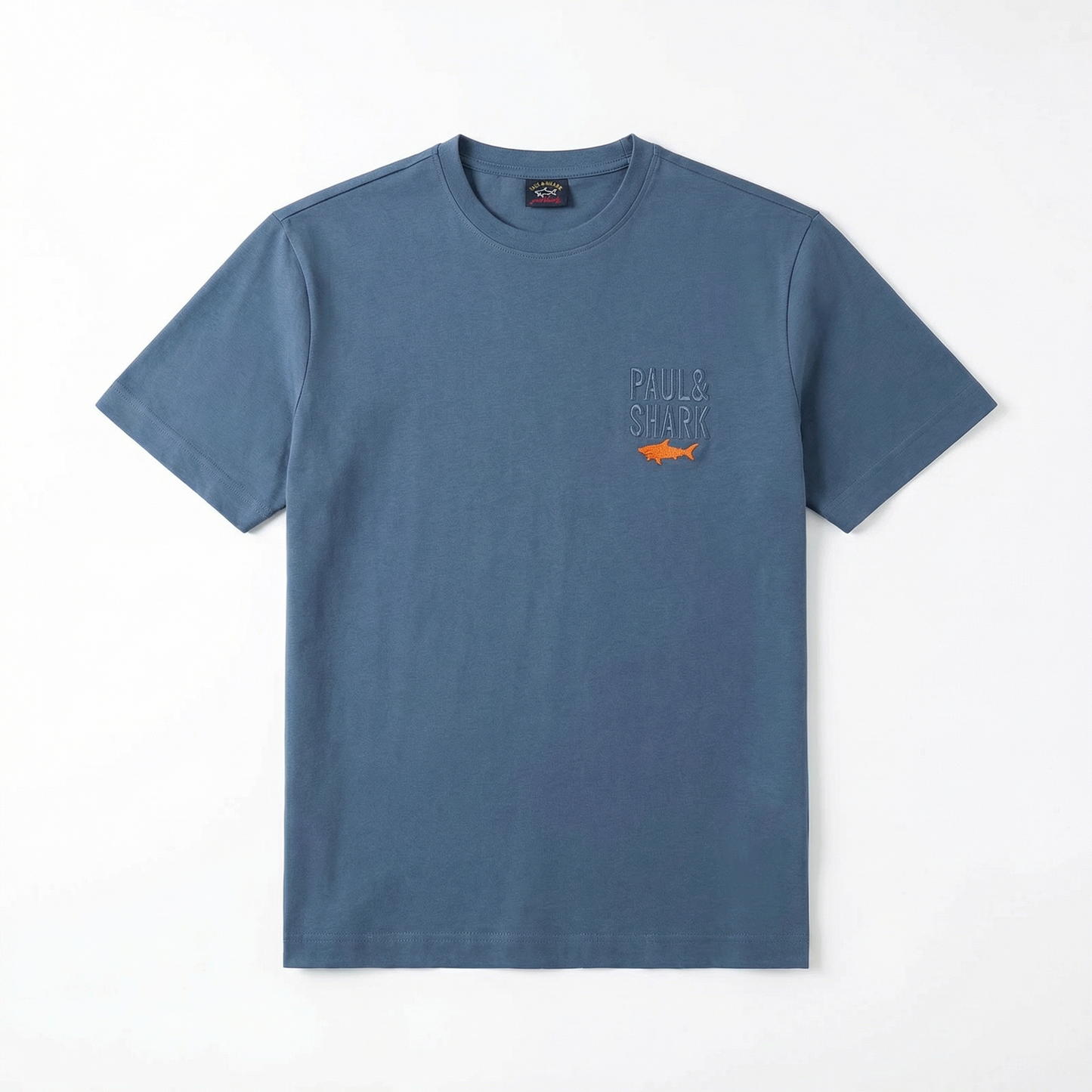 PAUL&SHARK AQUA TOUCH COTTON T-SHIRT WITH SHARK EMBROIDERY BLUE