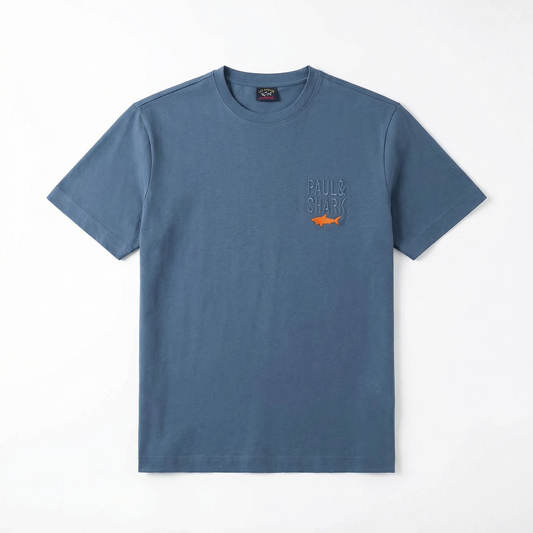 PAUL&SHARK AQUA TOUCH COTTON T-SHIRT WITH SHARK EMBROIDERY BLUE