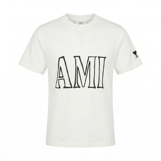 AMI Paris Logo Print T-Shirt – White