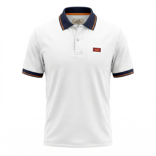Hermes Classic Polo T-Shirt – White & Navy Edition