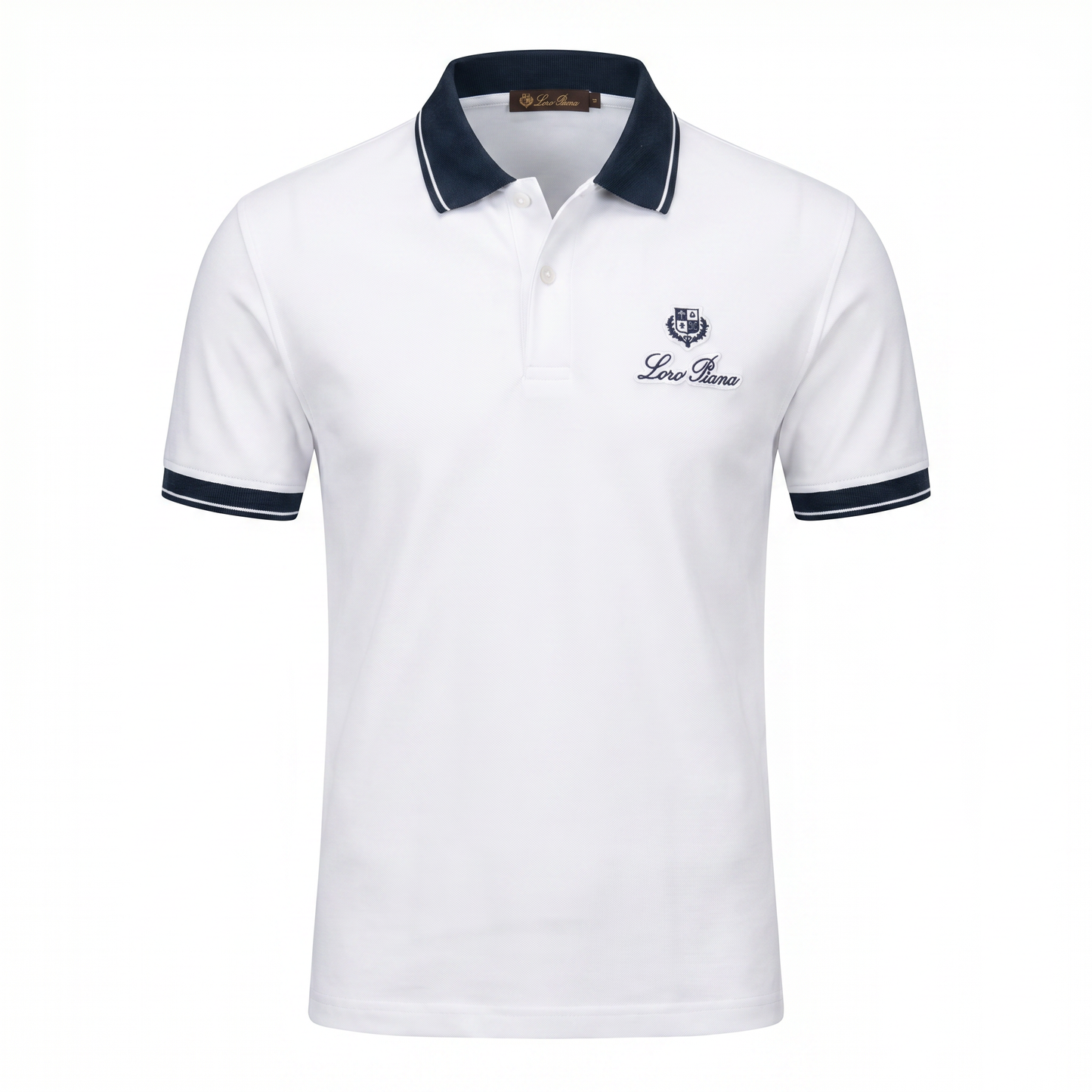 Loro Piana Classic Polo T-Shirt – White & Navy Signature