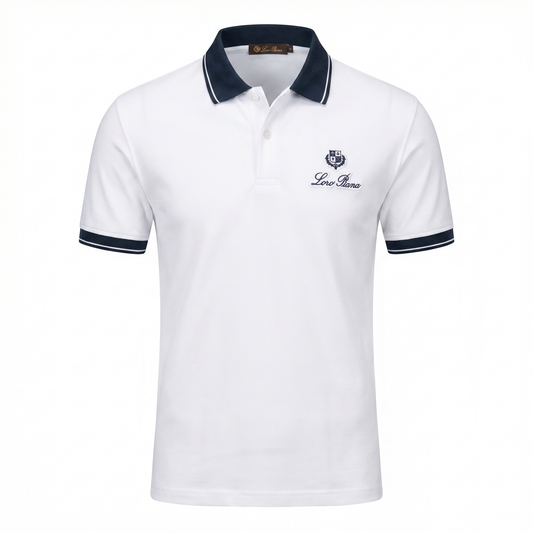 Loro Piana Classic Polo T-Shirt – White & Navy Signature