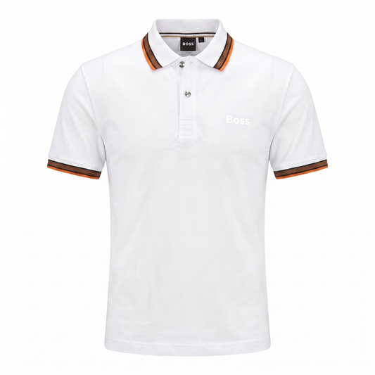 BOSS Classic Polo T-Shirt – White & Orange Detail
