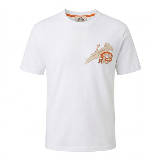 Hermes Graphic Logo T-Shirt – White & Orange Edition