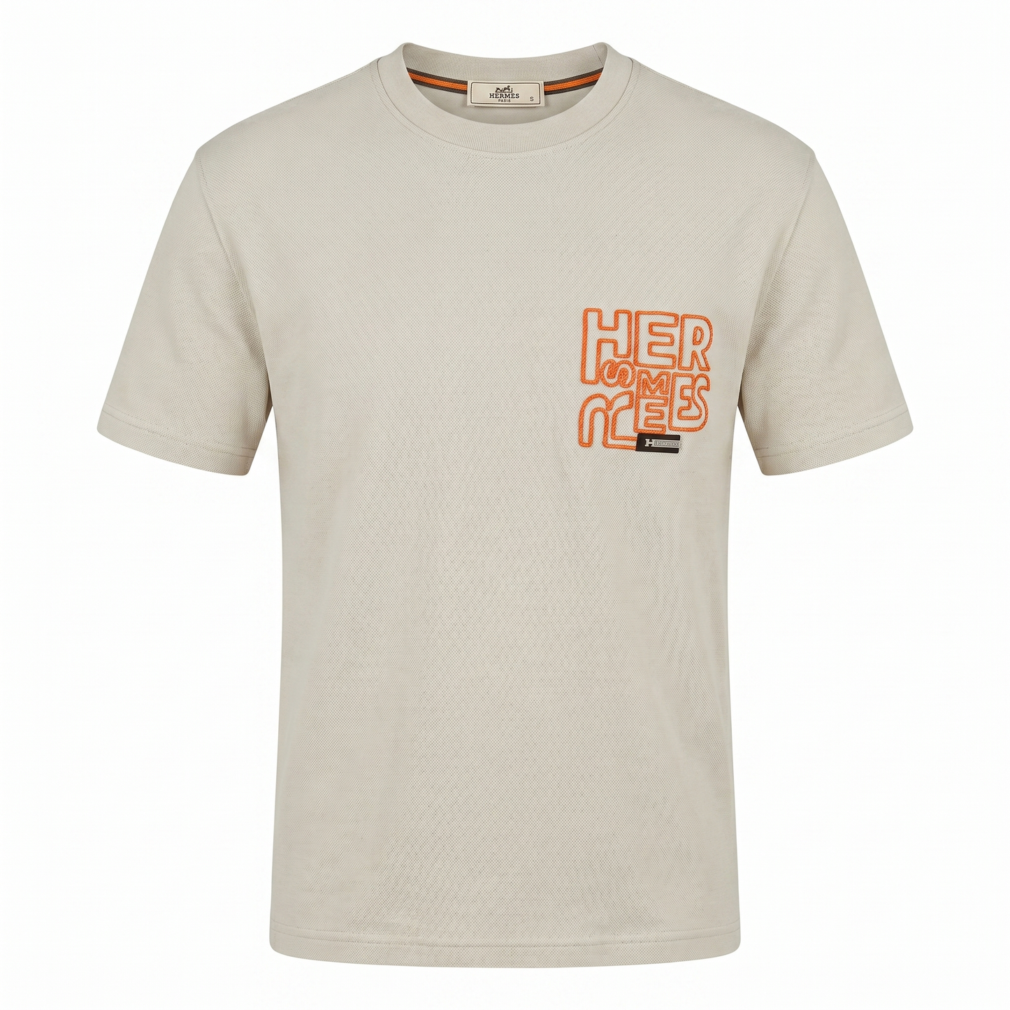 Hermes Bold Logo T-Shirt – Beige & Orange Edition