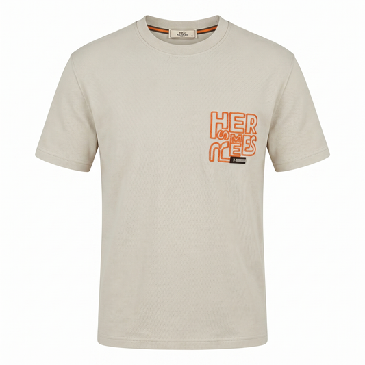 Hermes Bold Logo T-Shirt – Beige & Orange Edition