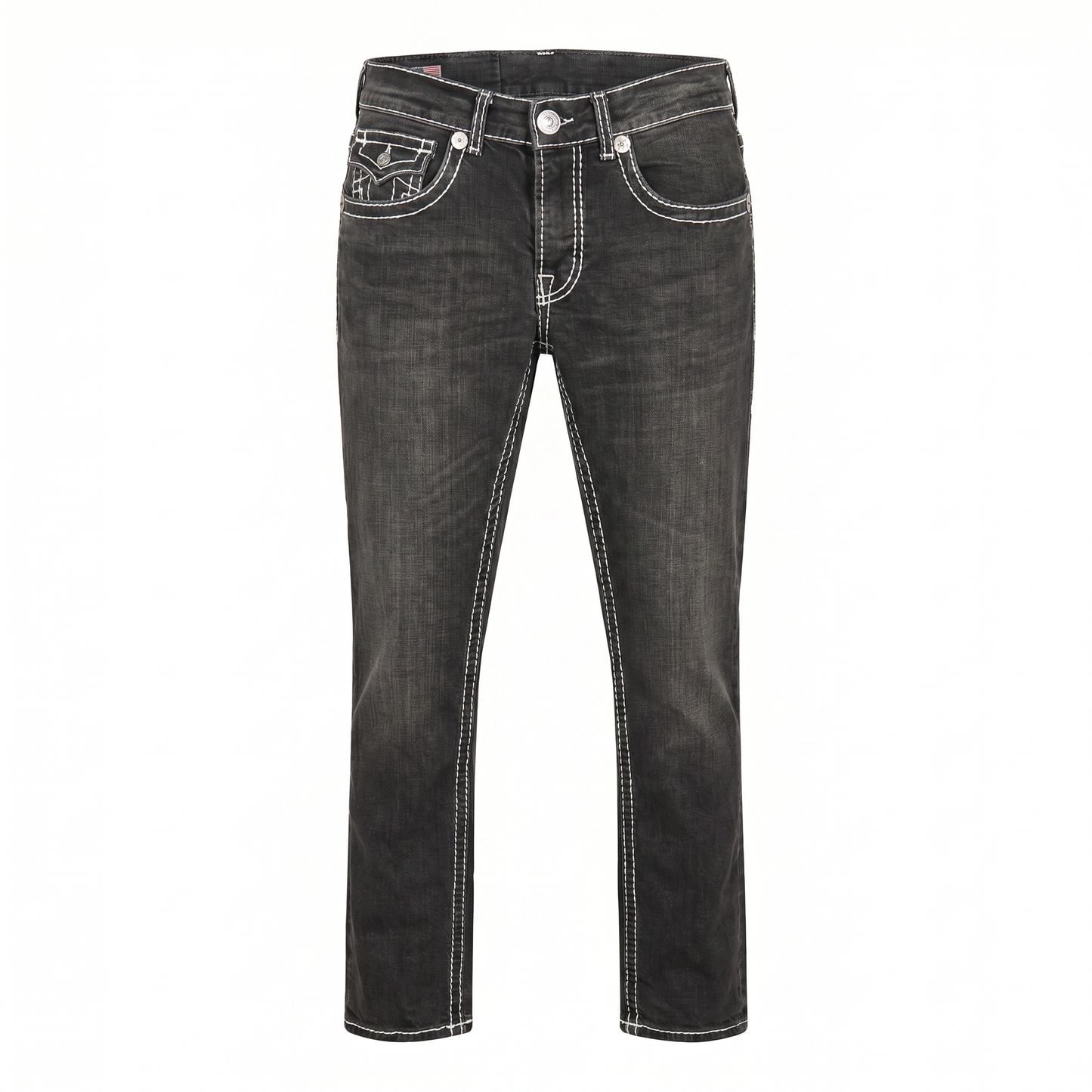 True Religion Vintage Grey Contrast Stitch Slim Jeans