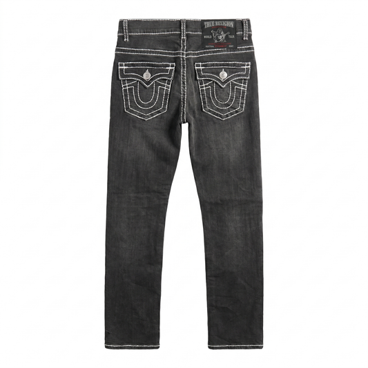 True Religion Vintage Grey Contrast Stitch Slim Jeans