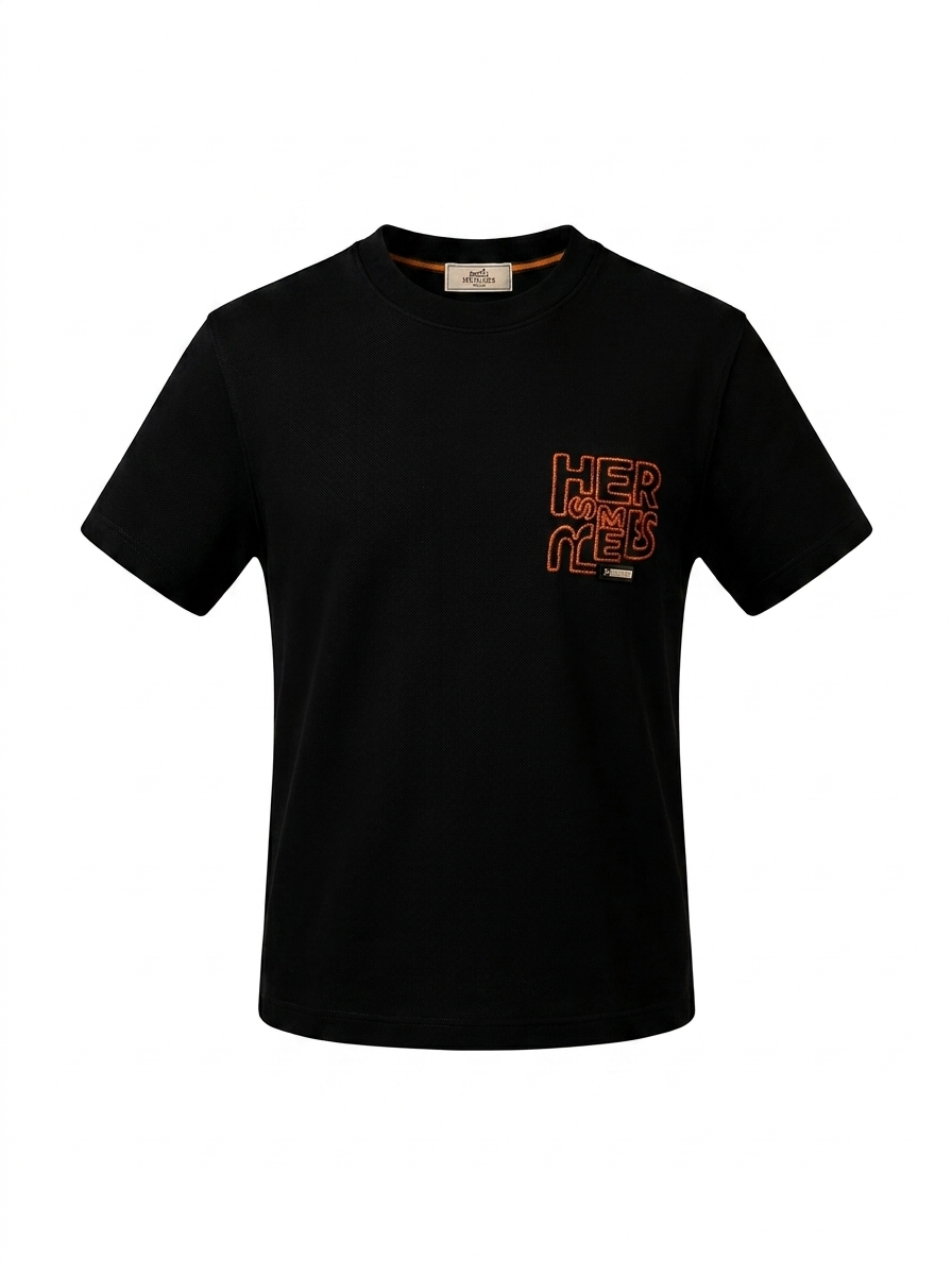 Hermes Bold Logo T-Shirt – Charcoal & Orange Edition