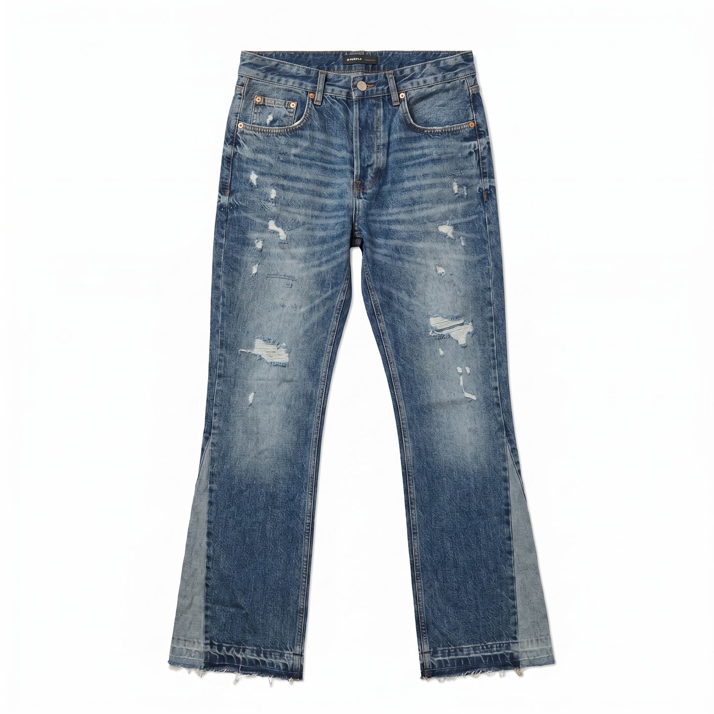 PURPLE BRAND Vintage Blue Distressed Panel Bootcut Jeans