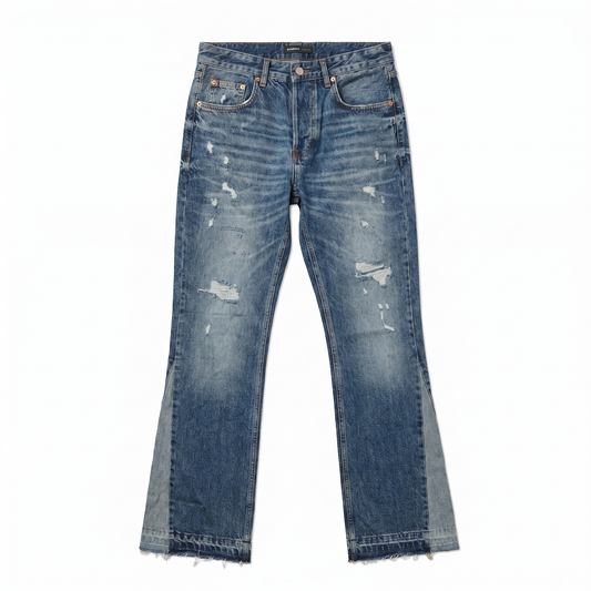 PURPLE BRAND Vintage Blue Distressed Panel Bootcut Jeans