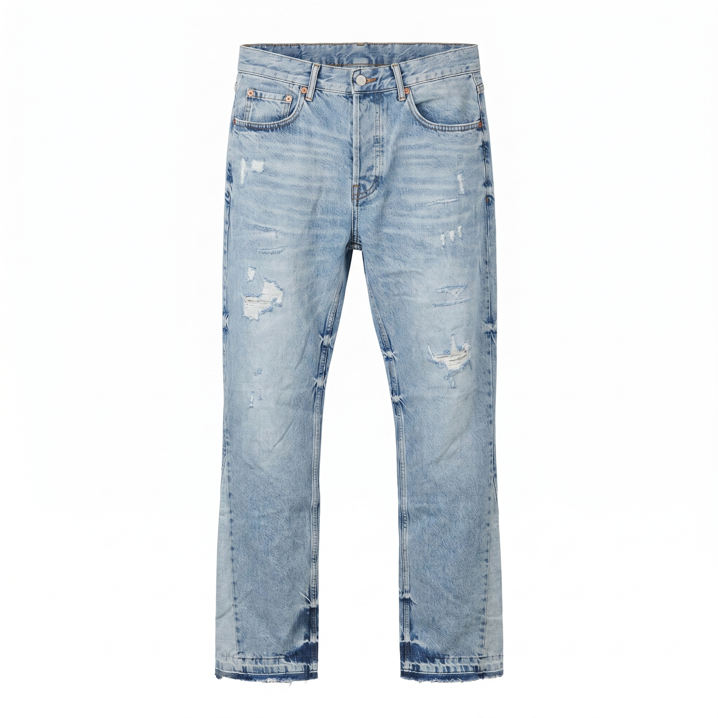 PURPLE BRAND Light Vintage Blue Distressed Bootcut Jeans