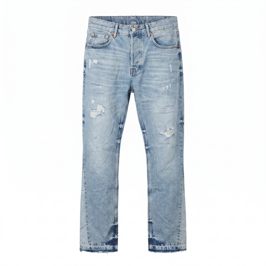 PURPLE BRAND Light Vintage Blue Distressed Bootcut Jeans