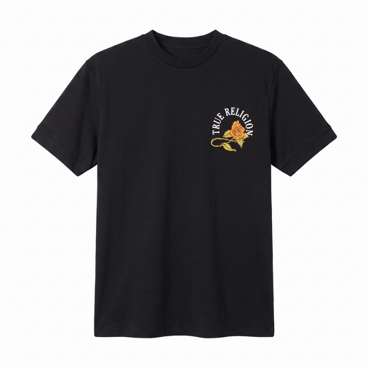 True Religion Snake Rose Graphic Black T-Shirt