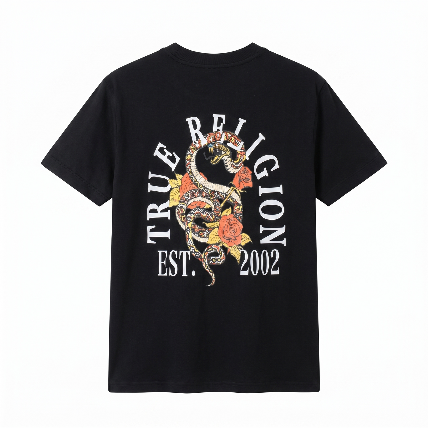 True Religion Snake Rose Graphic Black T-Shirt
