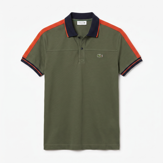 Lacoste Contrast Stripe Cotton Polo – Olive Green