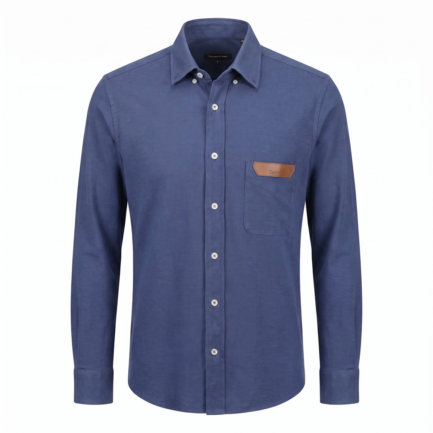 ZEGNA Heritage Blue Leather-Trim Shirt