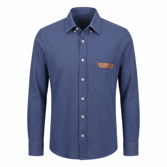 ZEGNA Heritage Blue Leather-Trim Shirt
