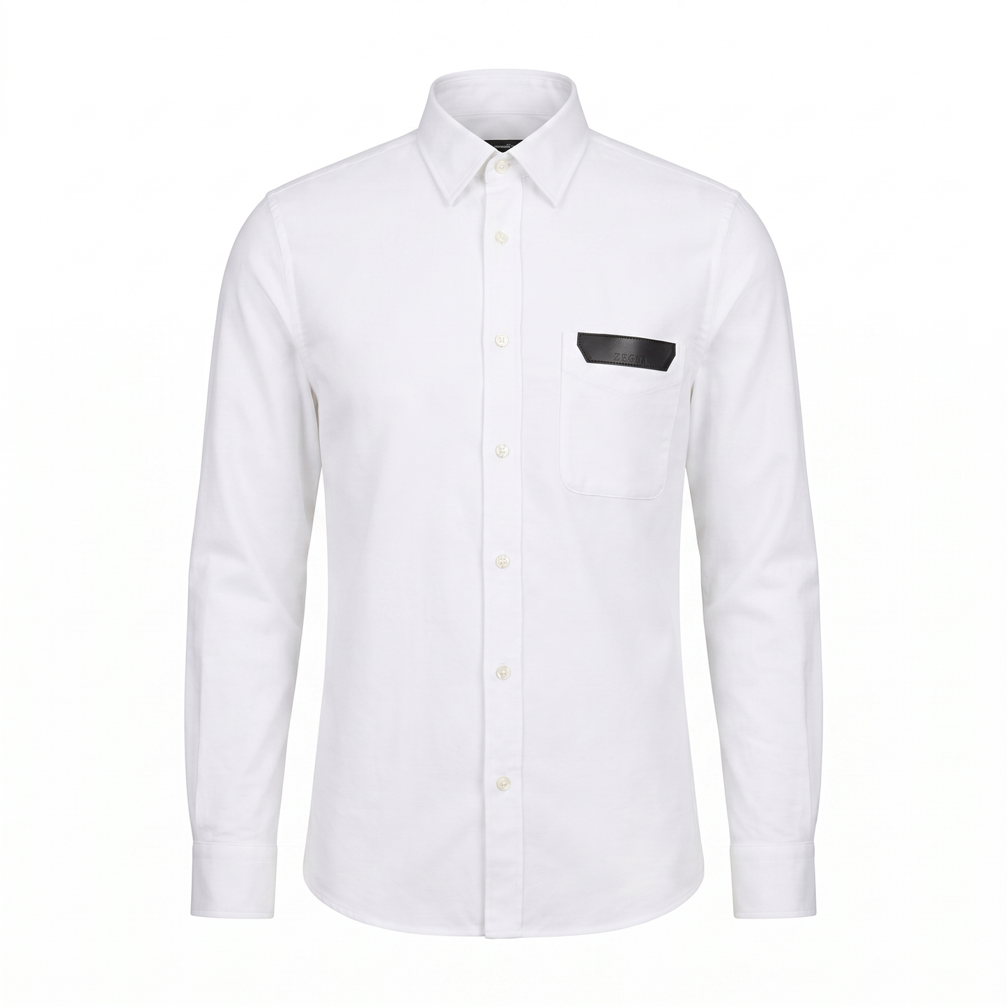 ZEGNA Ivory White Leather-Trim Shirt