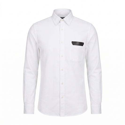 ZEGNA Ivory White Leather-Trim Shirt