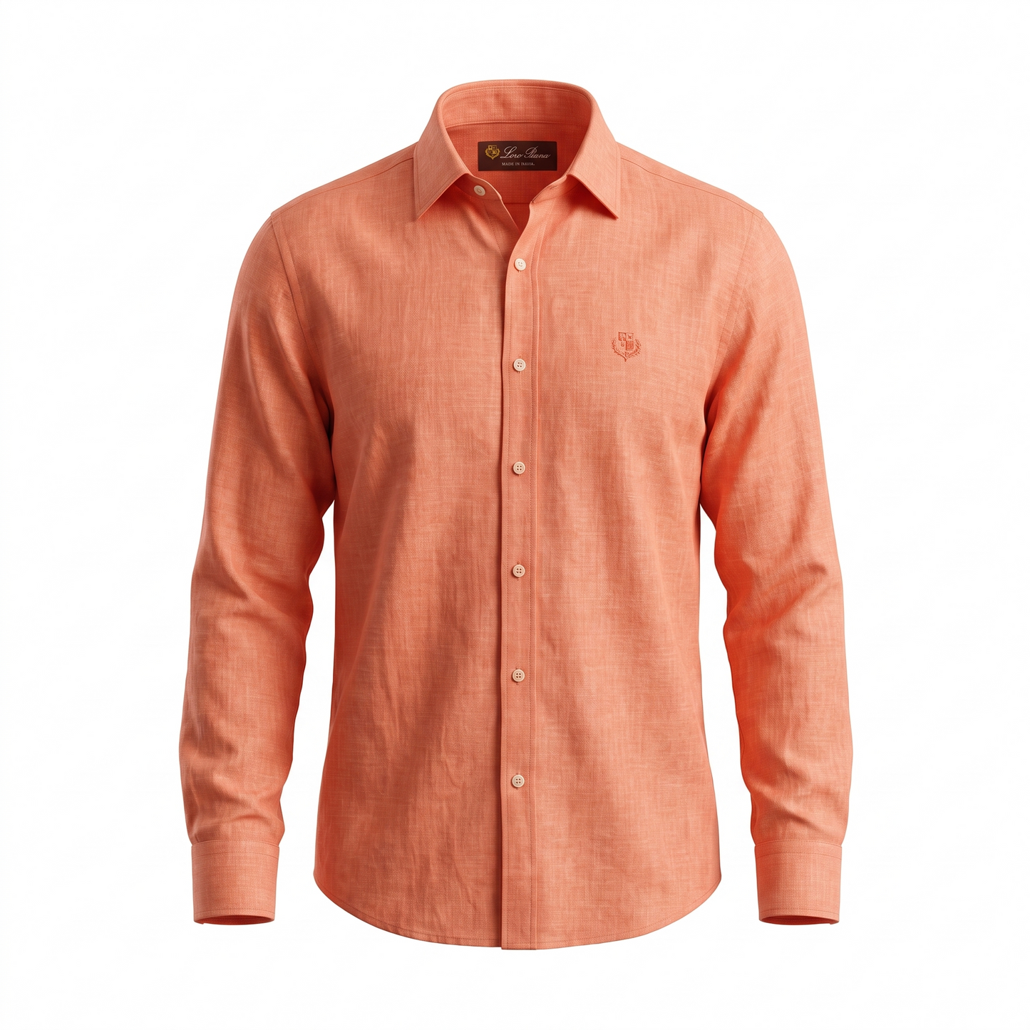 Loro Piana Coral Orange Linen-Blend Long-Sleeve Shirt