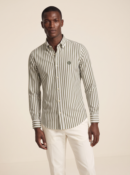 LORO PIANA — Green & White Striped Long-Sleeve Shirt