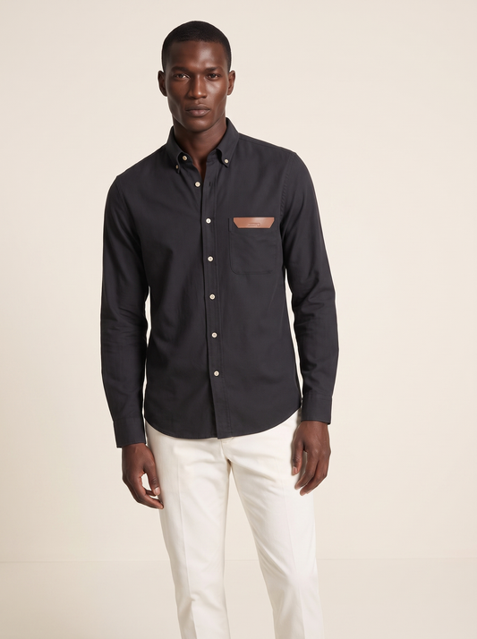 ZEGNA — Urban Charcoal Leather-Trim Shirt