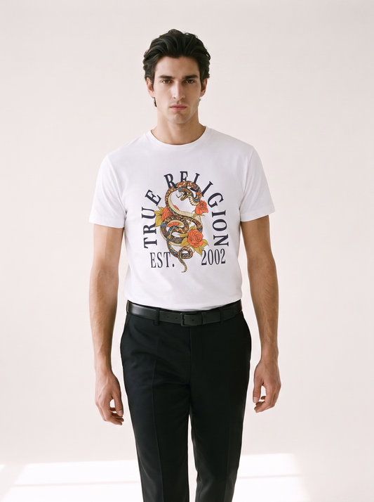 TRUE RELIGION — Serpent Rose Graphic White T-Shirt
