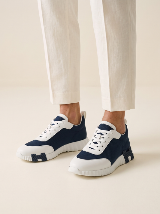 MODEL·HERMÈS — Knit Chunky Sole Sneakers Navy White