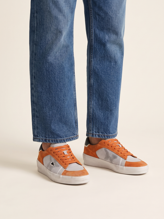 MODEL·BIANCO — Urban Mesh Suede Sneaker — Orange & White