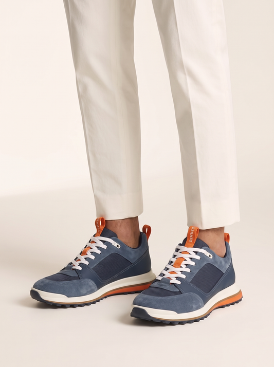 MODEL·HERMÈS — Apex Trail Sneakers — Navy Blue & Orange