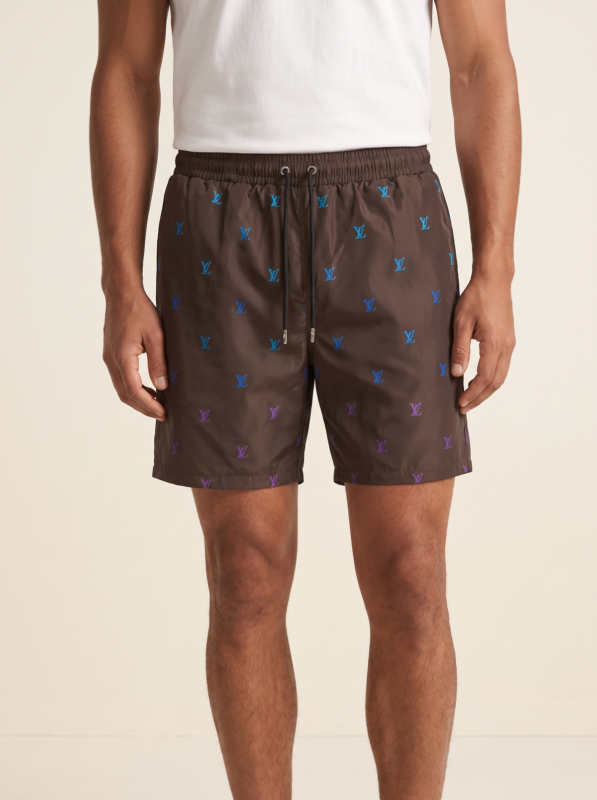 MODEL·LOUIS VUITTON — Monogram Print Swim Shorts - Brown