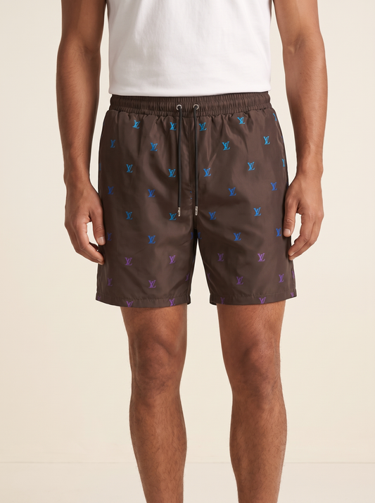 MODEL·LOUIS VUITTON — Monogram Print Swim Shorts - Brown