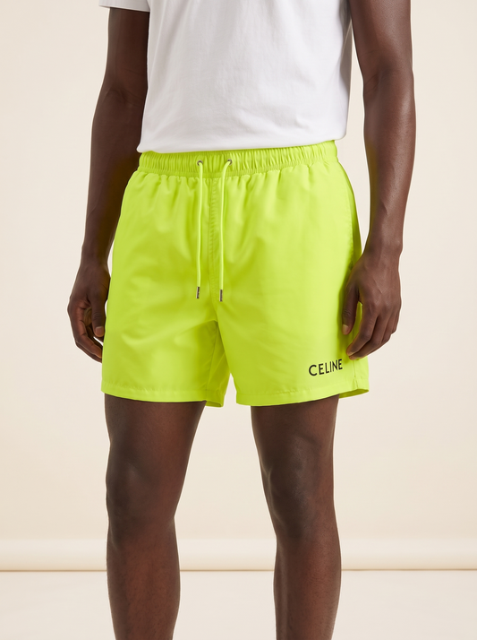 MODEL·CELINE — Logo Swim Shorts - Neon Yellow