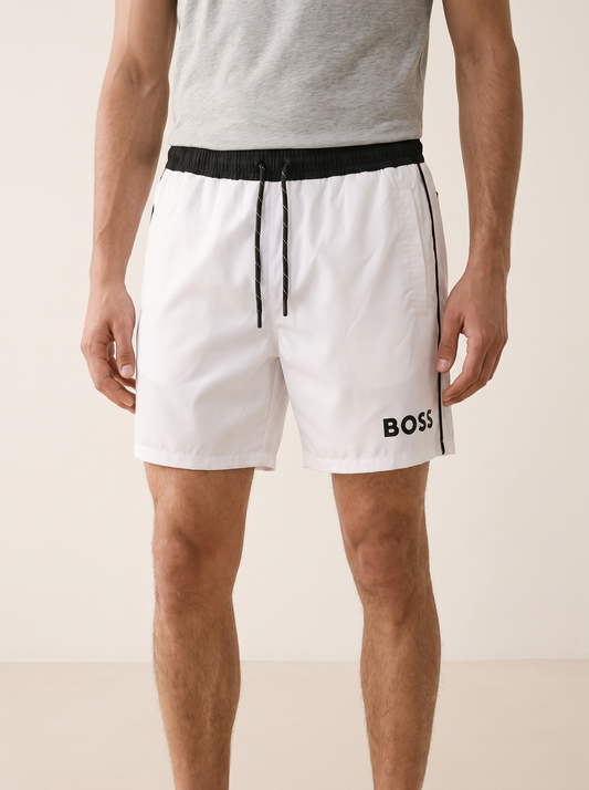 MODEL·HUGO BOSS — Logo Swim Shorts - White