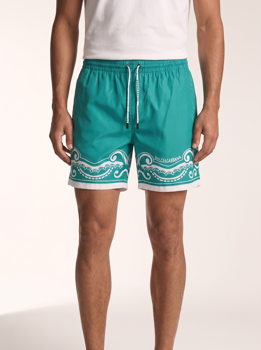 MODEL·DOLCE & GABBANA — Majolica Print Swim Shorts - Turquoise