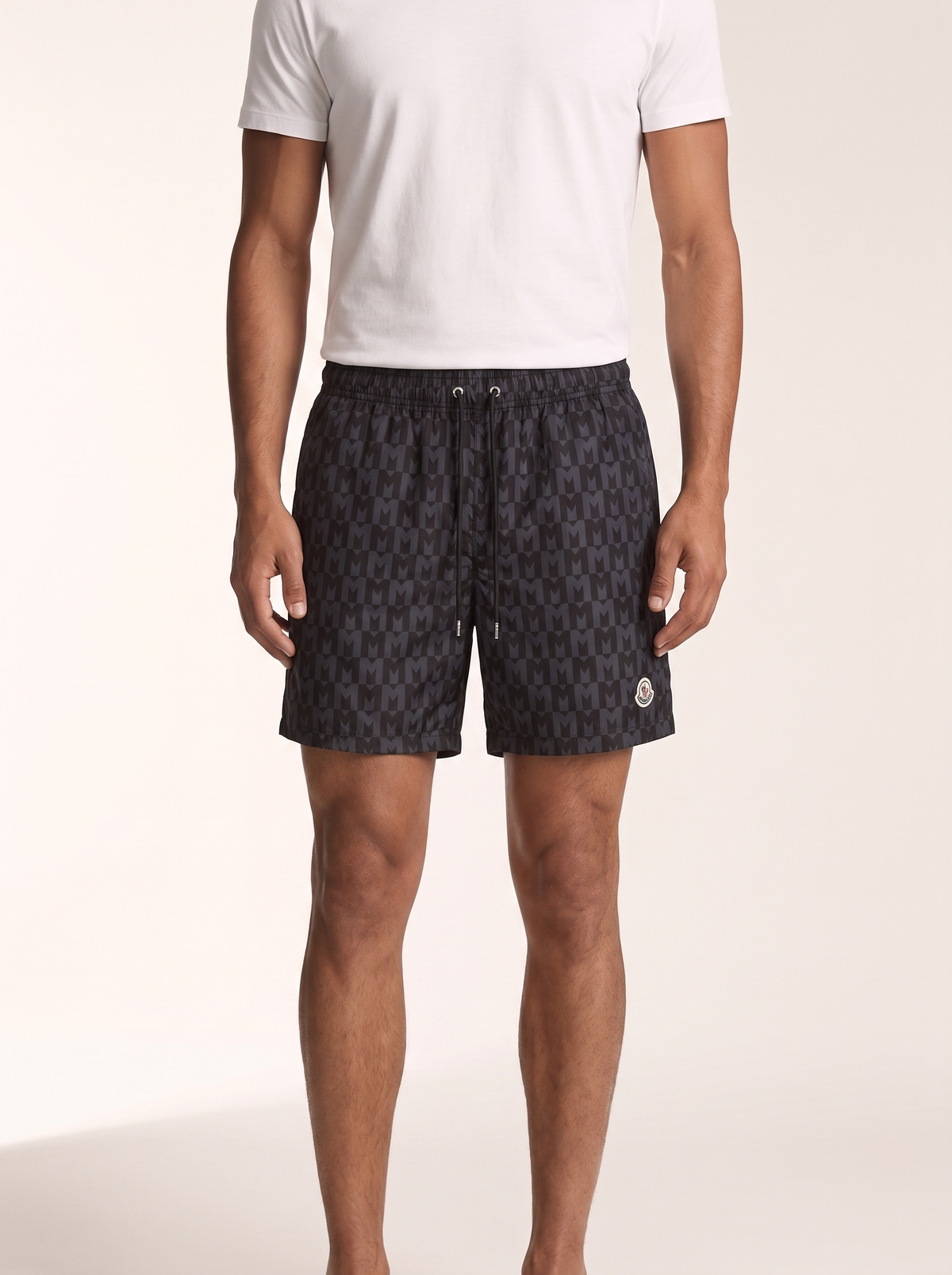 MODEL·MONCLER — Monogram Print Swim Shorts - Black