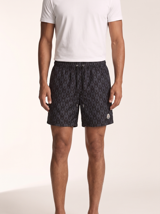MODEL·MONCLER — Monogram Print Swim Shorts - Black