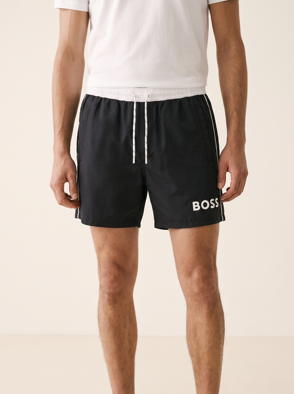 MODEL·HUGO BOSS — Logo Swim Shorts - Black
