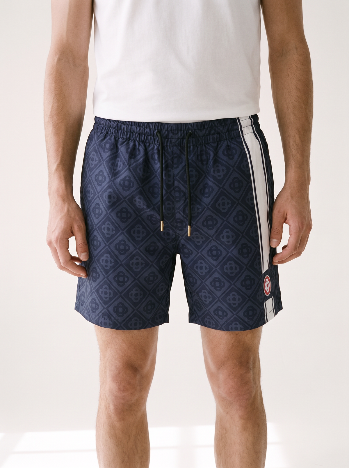 MODEL·CASABLANCA — Monogram Stripe Swim Shorts - Navy
